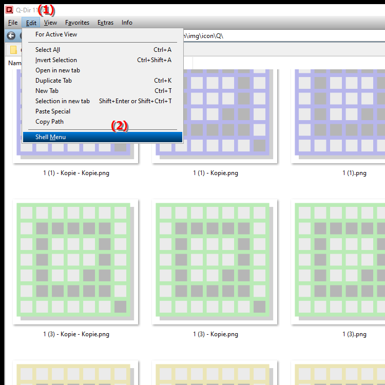 How do I open the shell menu for a file or folder